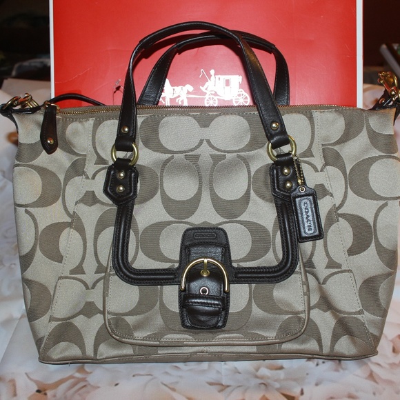 COACH Campbell Signature Khaki Large Satchel